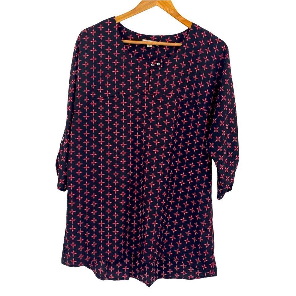 Pleione Nordstrom black and dark pink tunic top size large